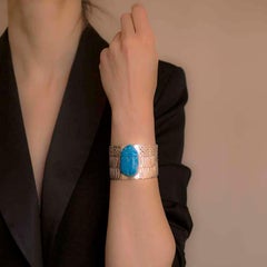 Turquoise Egyptian Scarab Faience Cuff in Sterling Silver Bracelet