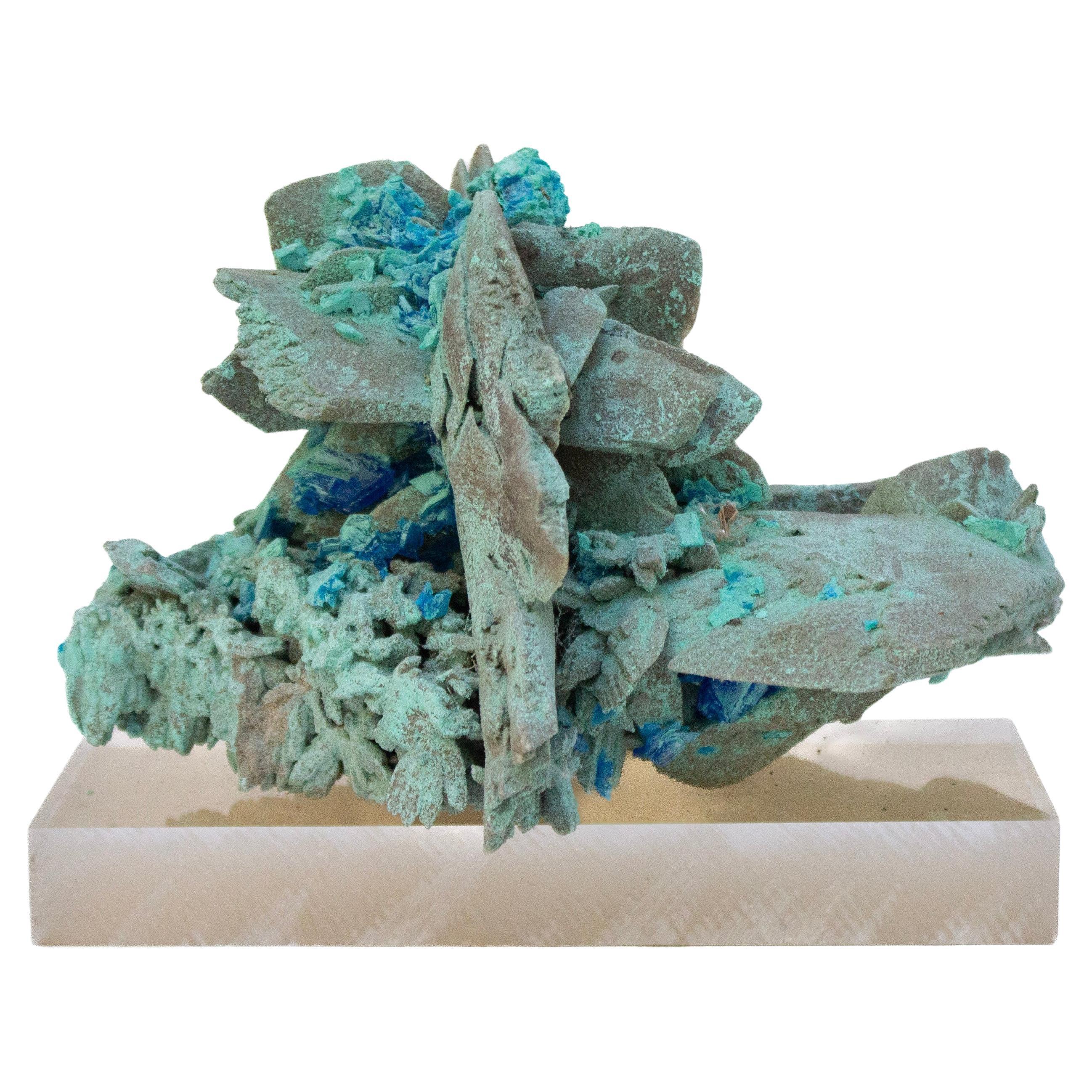 Turquoise "Elephant Ear" Selenite on Lucite Base For Sale
