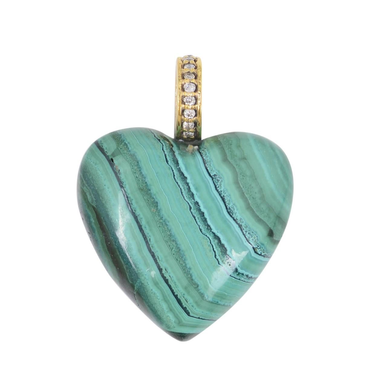 Turquoise Emerald 14 Karat Gold Heart Charm Pendant Necklace For Sale 1