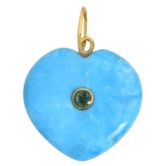 Turquoise Emerald 14 Karat Gold Heart Charm Pendant Necklace
