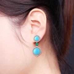 Meghna Jewels Turquoise Emerald Diamond 14 Karat Gold Earrings