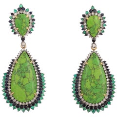Turquoise Emerald Diamond Earrings