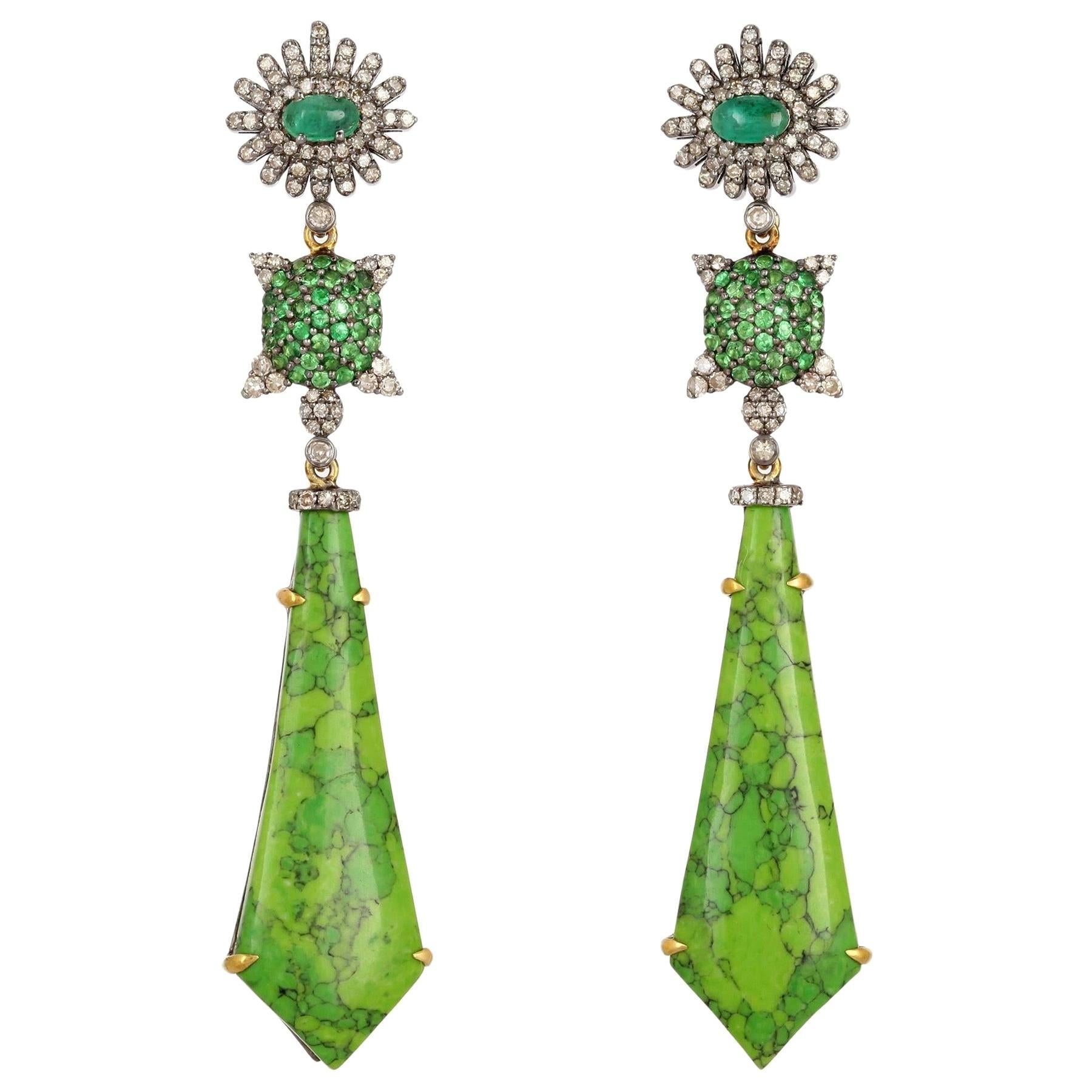 Turquoise Emerald Diamond Earrings
