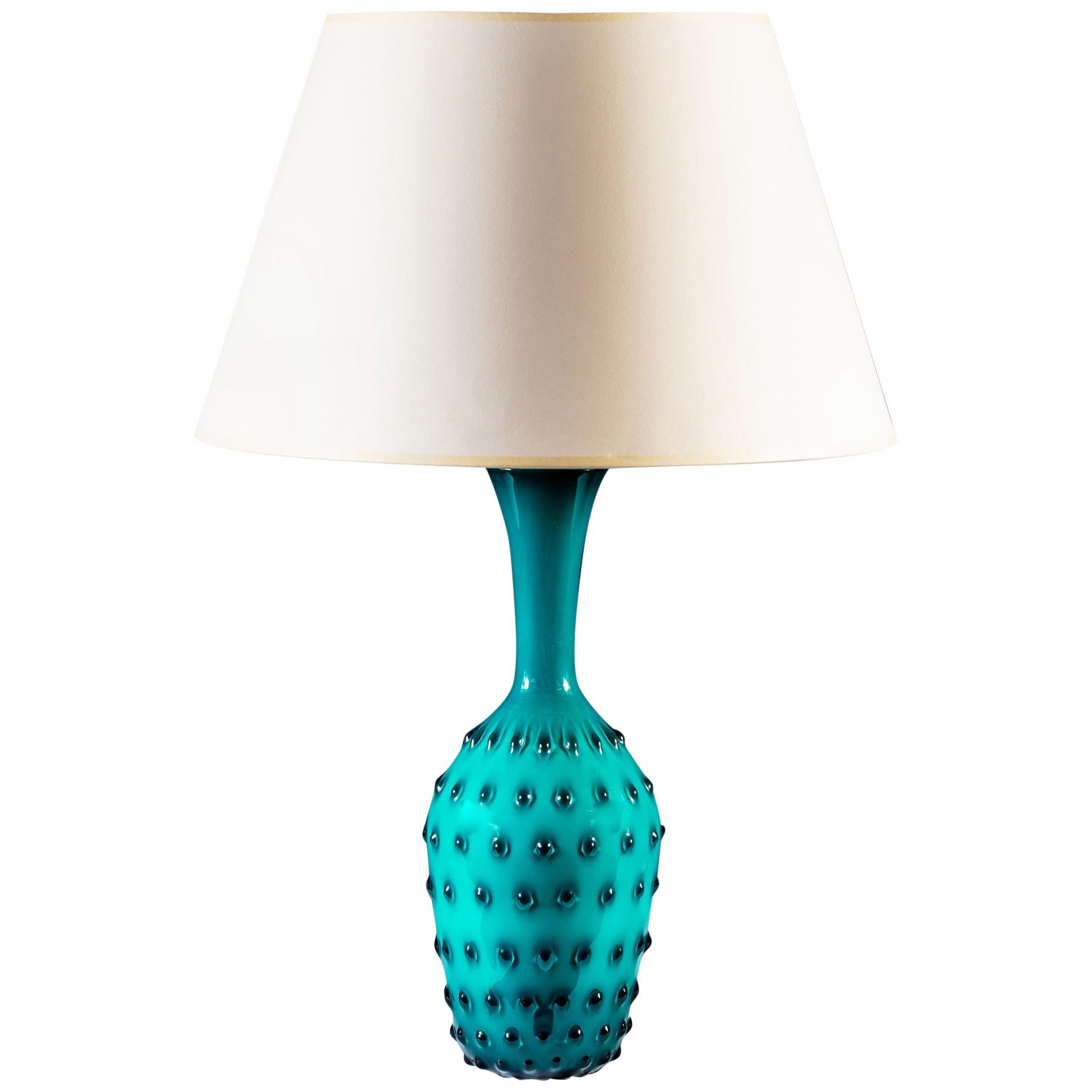 Turquoise Empoli Glass Vase as a Table Lamp