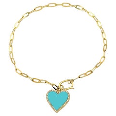 Turquoise Enamel & 0.10 Carat Total Weight Diamond 14k Yellow Gold Bracelet 