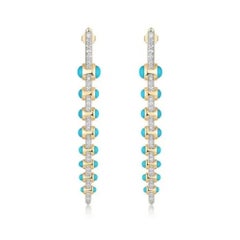 Turquoise Enamel 14K (or 18k upon request) White Gold Diamond Bar Drop Earrings