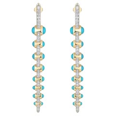 Turquoise Enamel 14K (or 18k upon request) White Gold Diamond Bar Drop Earrings