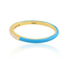 Turquoise Enamel Diamond 14 Karat Gold Ring