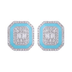 Türkis-Emaille und Diamant-Ohrstecker aus 14 Karat Gold