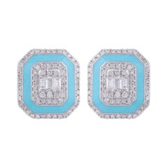 Turquoise Enamel Diamond 14 Karat Gold Stud Earrings