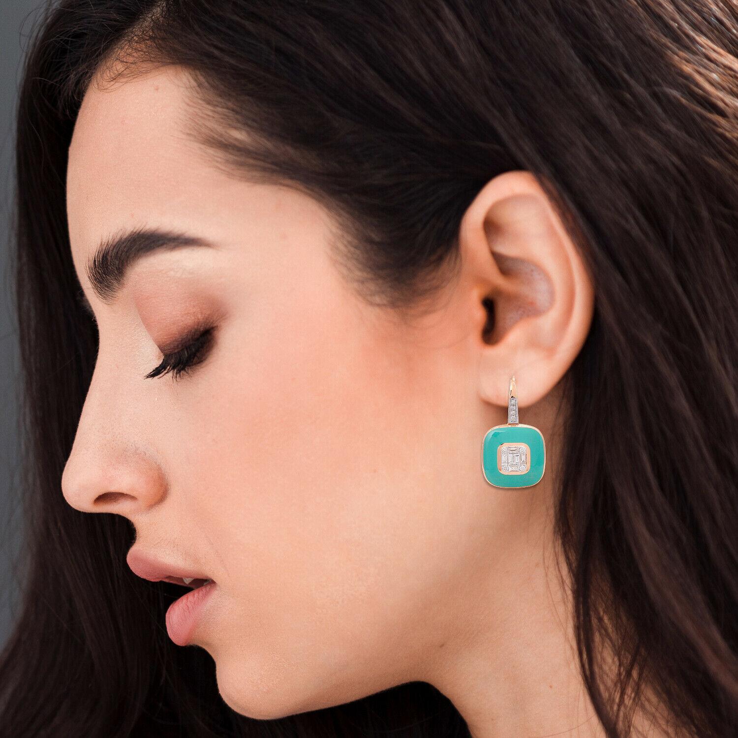 This turquoise enamel earrings are crafted from 18-karat rose gold & set with .95 carats of sparkling diamonds. See matching necklace that compliments with this necklace.

FOLLOW MEGHNA JEWELS storefront to view the latest collection & exclusive