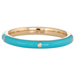 Turquoise Enamel Diamond Ring 14 Karat Yellow Gold Stacking Band Jewelry Turquoise Enamel Diamond Ring 14 Karat Yellow Gold Stacking Band Jewelry