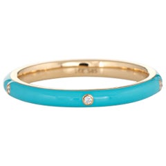 Turquoise Enamel Diamond Ring 14 Karat Yellow Gold Stacking Band Jewelry
