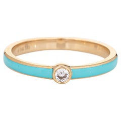 Turquoise Enamel Diamond Ring 14k Yellow Gold Stacking Band Jewelry