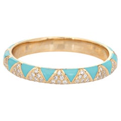 Turquoise Enamel Diamond Ring 14k Yellow Gold Stacking Band Jewelry