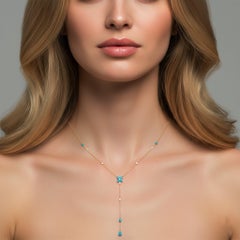 Turquoise Enamel Flower 14K (or 18k upon request) Yellow Gold Lariat Necklace