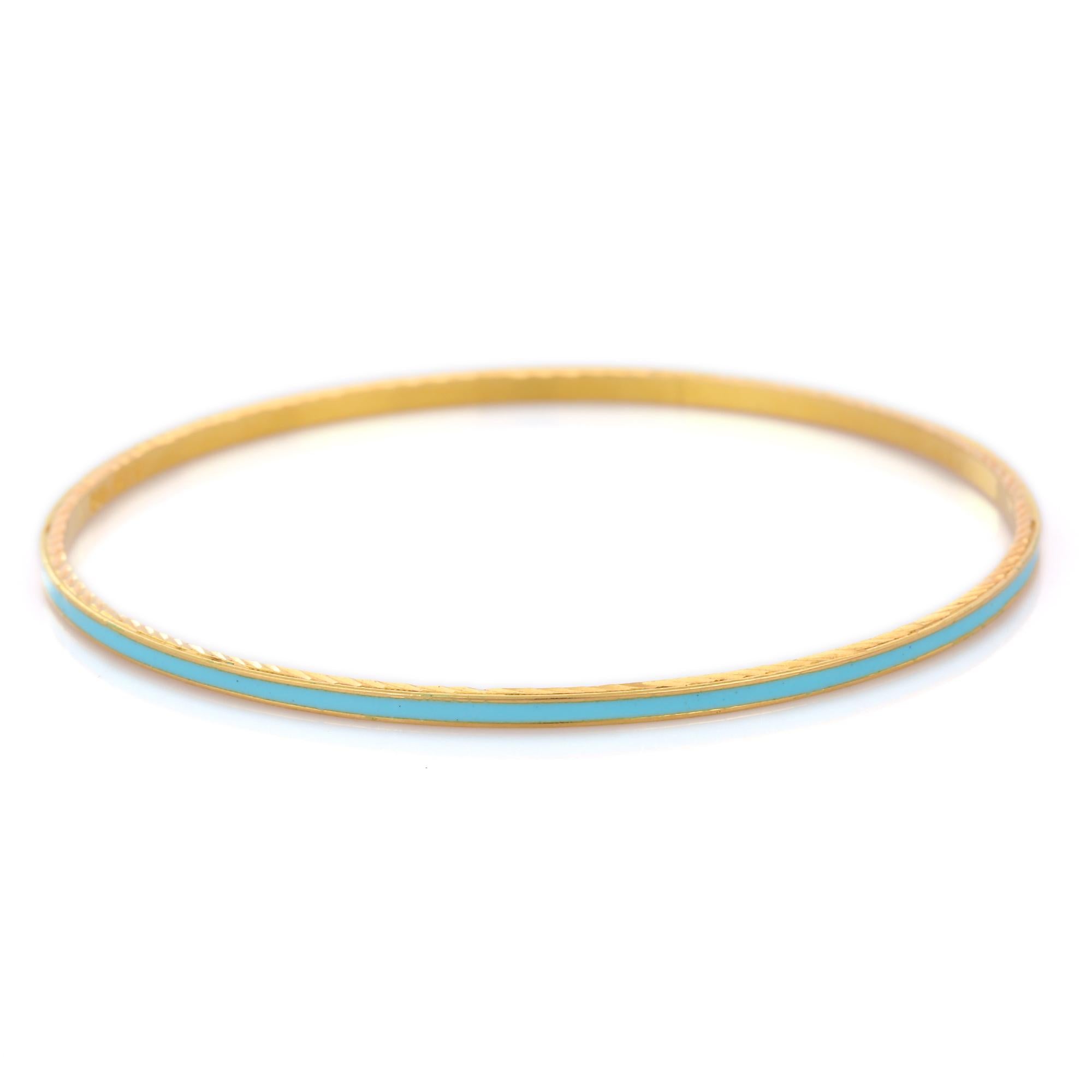 Moderne Bracelet jonc en or jaune 18 carats émaillé de turquoise  en vente