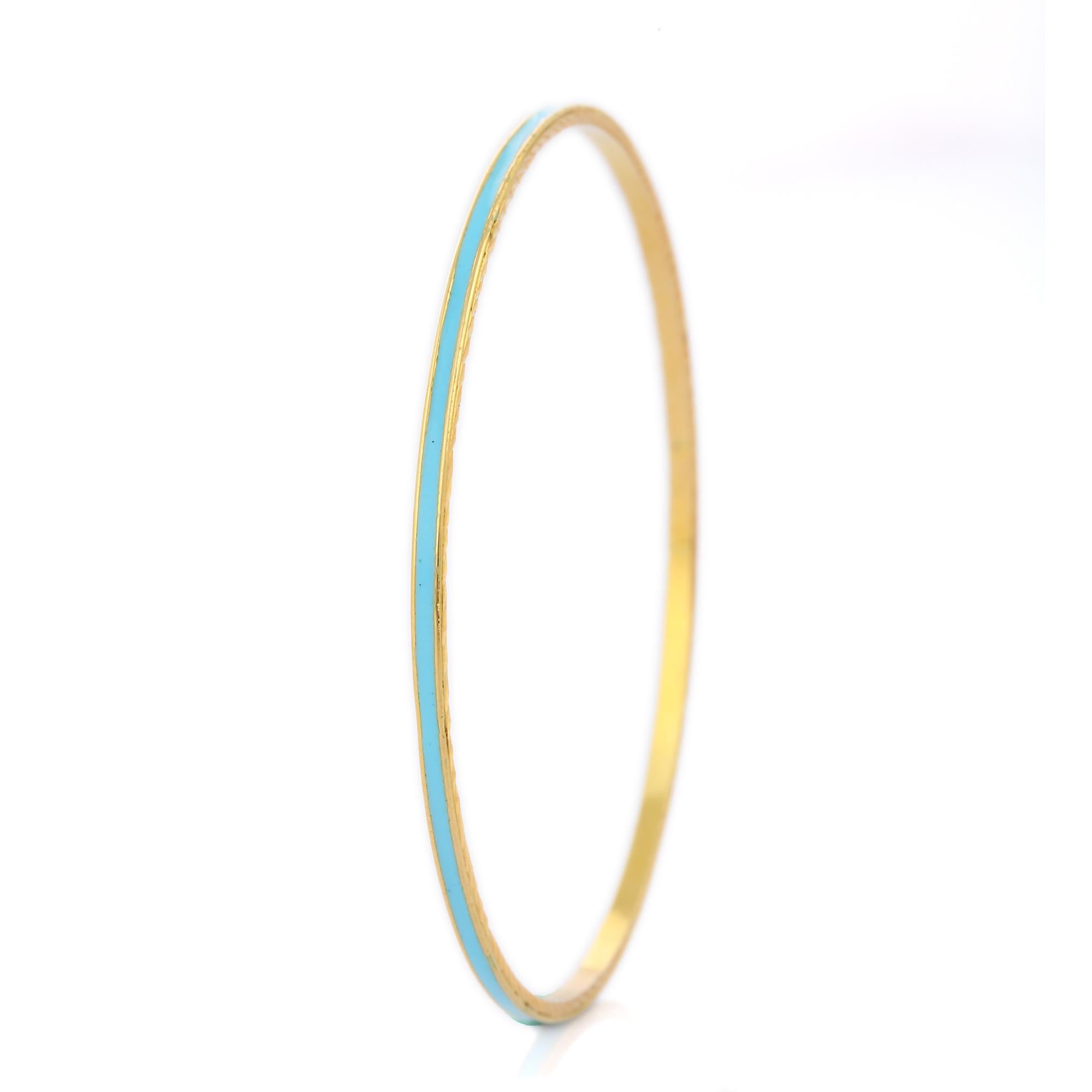 Turquoise Enameled 18K Yellow Gold Bangle  In New Condition For Sale In Houston, TX