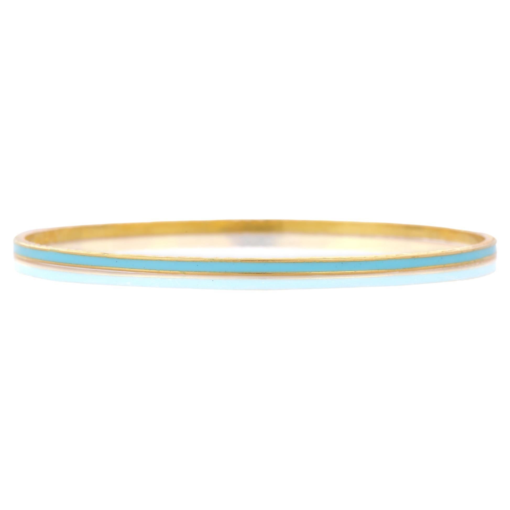 Turquoise Enameled 18K Yellow Gold Bangle  For Sale