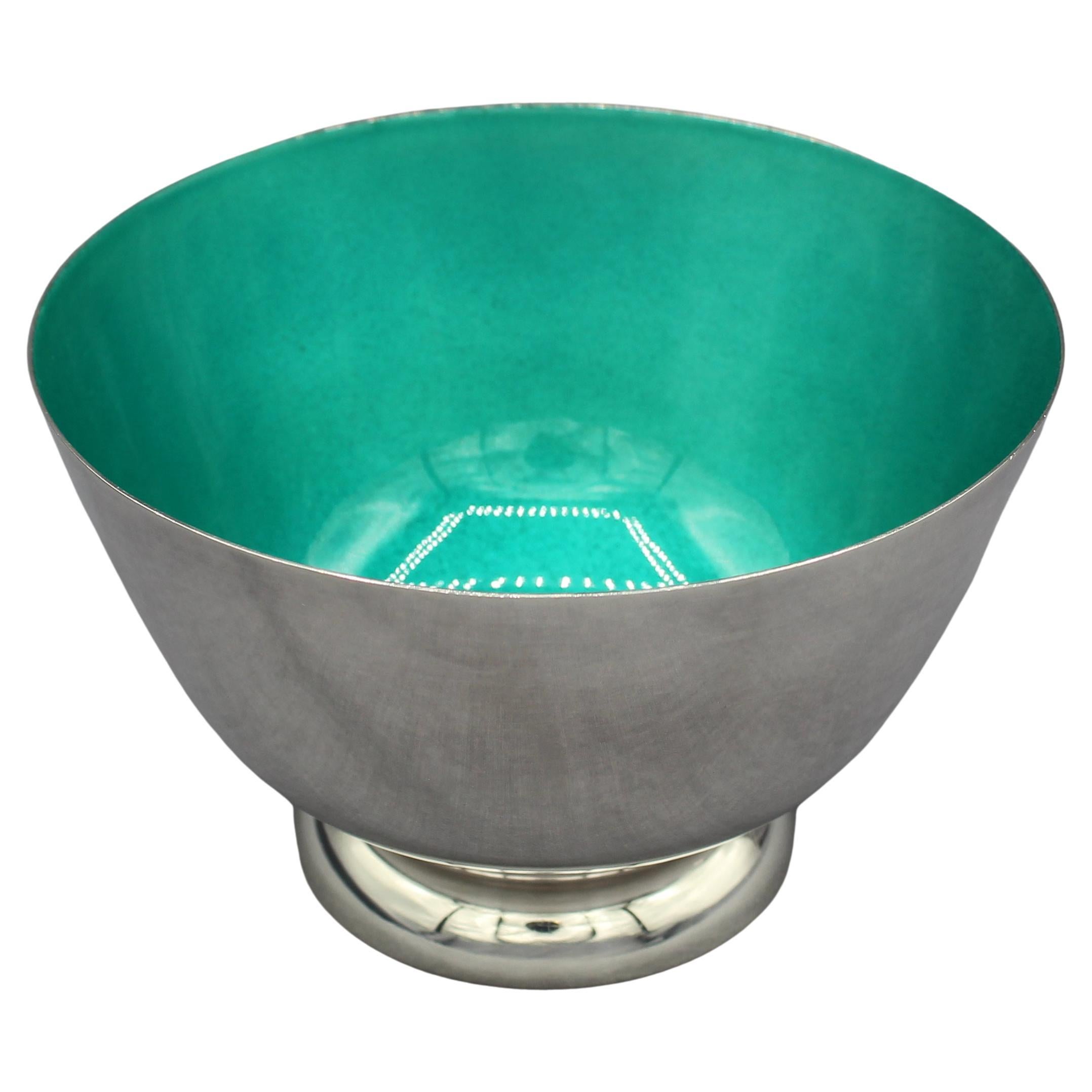 Turquoise Enameled Sterling Silver Bowl by Towle