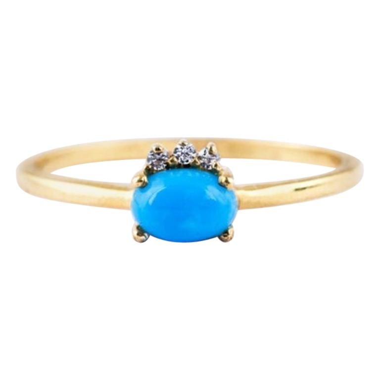 Turquoise 18K Engagement Ring, Turquoise and Diamond Ring, Gold Turquoise Ring For Sale