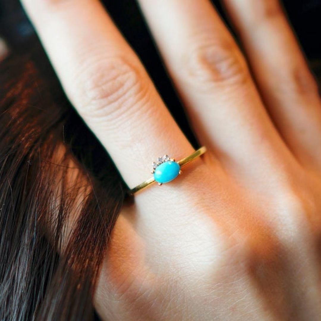 Handmade item
Materials: Gold, Rose gold, White gold
Gemstone: Turquoise
Gem color: Blue
Band Color: Gold
Style: Minimalist

Beautiful Turquoise engagement ring in solid gold along with three high-quality diamonds.

FEATURES

✔ Made to order.
✔