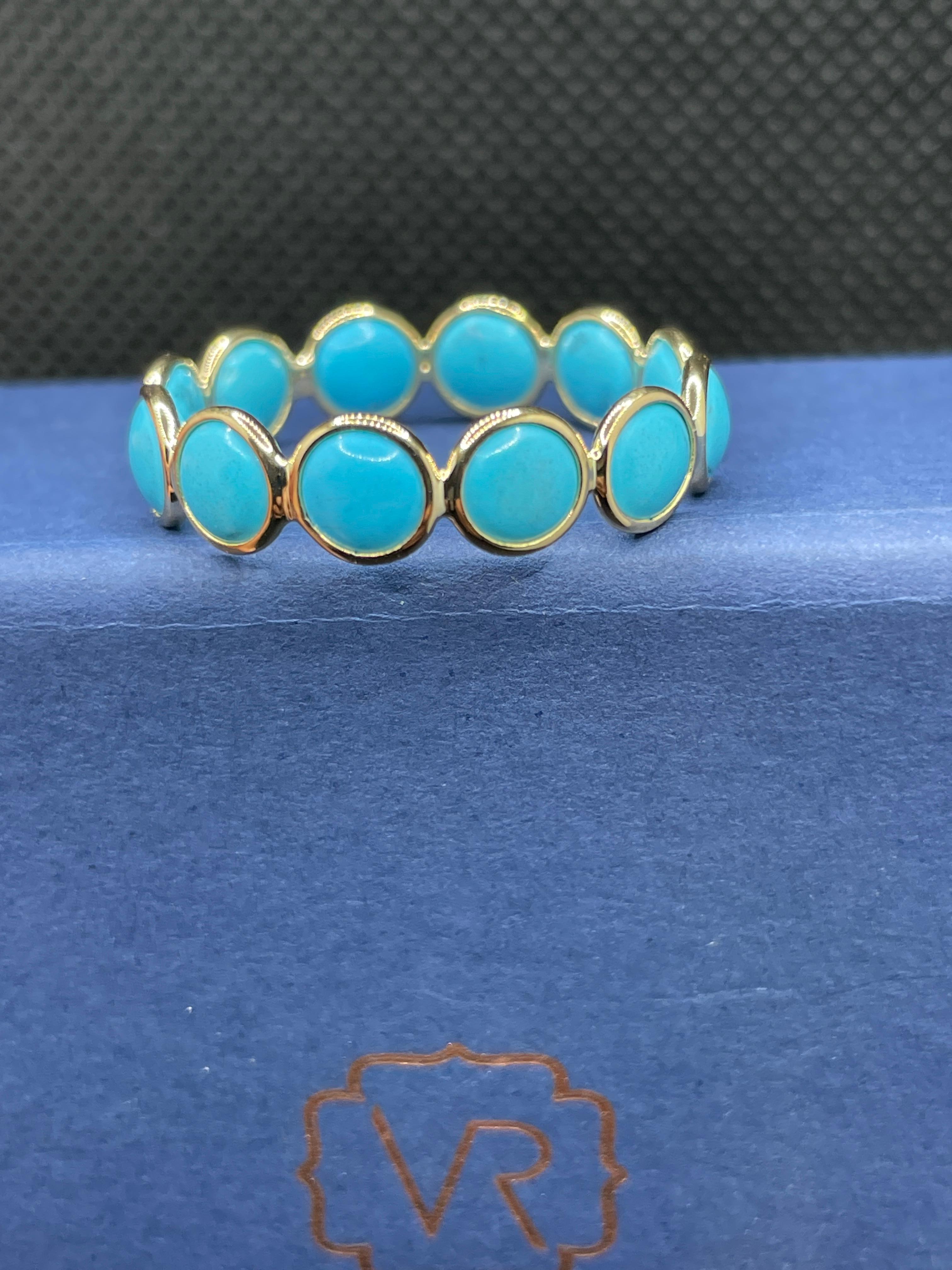 For Sale:  Turquoise Eternity Band in 18K Yellow Gold 3