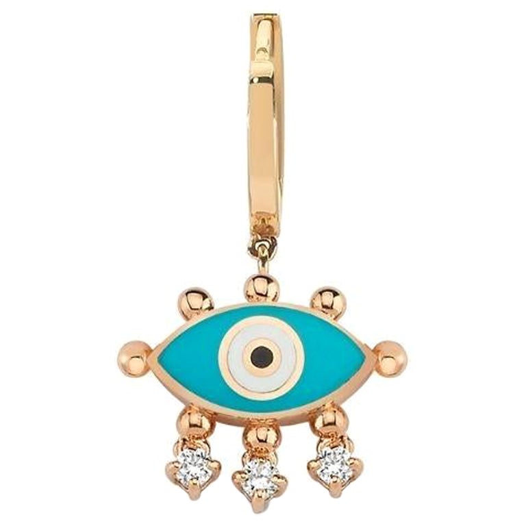Türkis Evil Eye Hoop-Ohrring ' Single' mit 14k Roségold von Selda Jewellery im Angebot