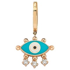 Turquoise Evil Eye Hoop Earring 'Single' with 14k Rose Gold by Selda Jewellery
