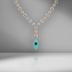 Turquoise Evil Eye Mini Hamsa Hand Diamond Charms 18K Rose Gold Link Necklace