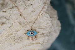 Turquoise Evil Eye Necklace in 14k Rose Gold with Diamond by Selda Jewellery