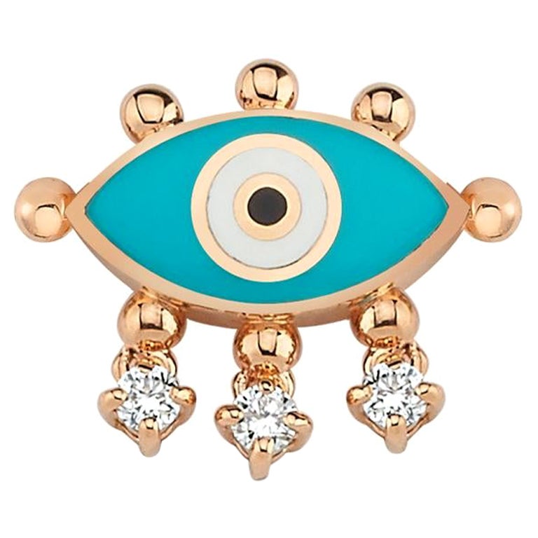 Turquoise Evil Eye Stud Earring 'Single' with 14k Rose Gold by Selda Jewellery For Sale