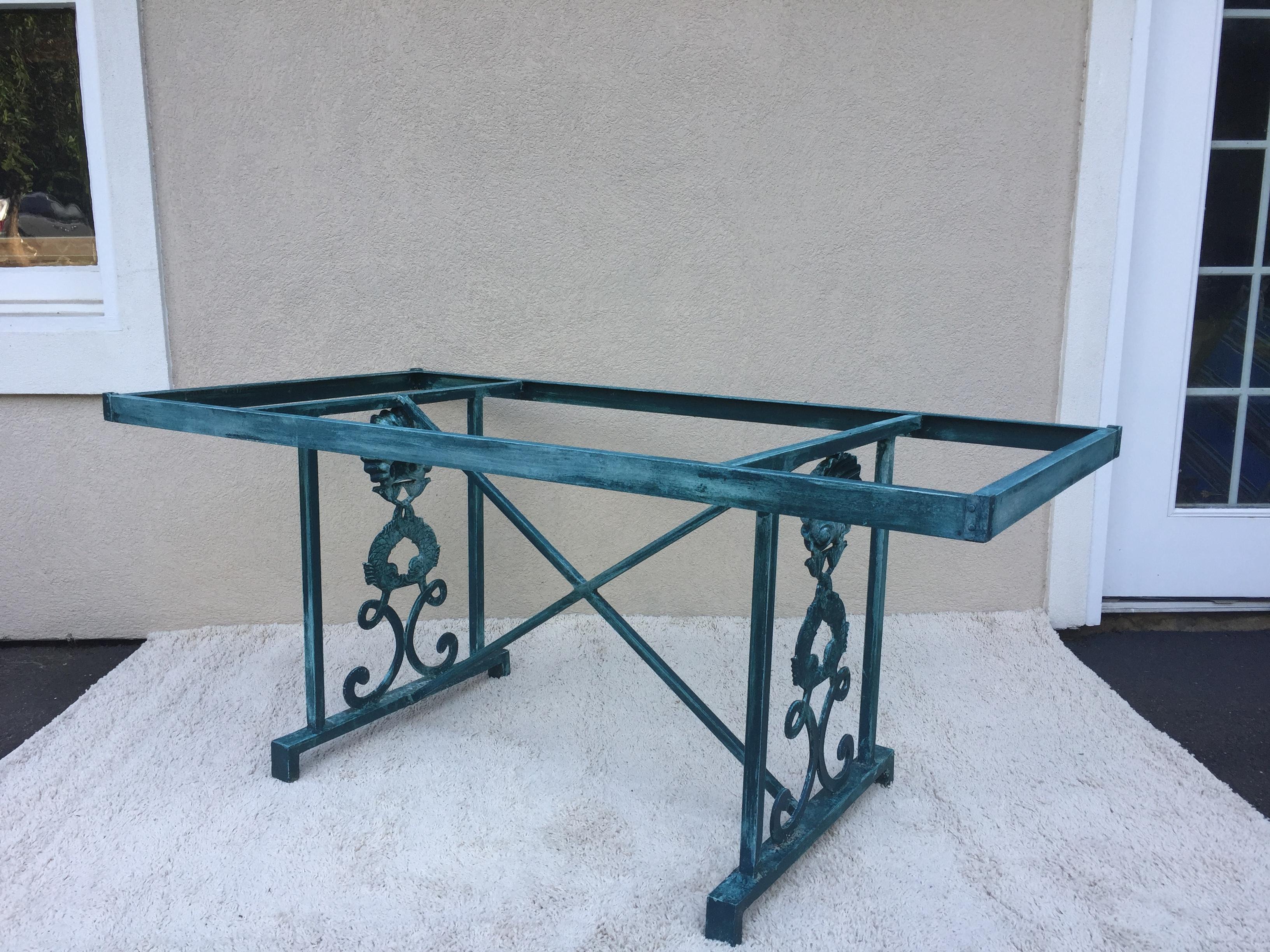 glass top dining table with dolphin base
