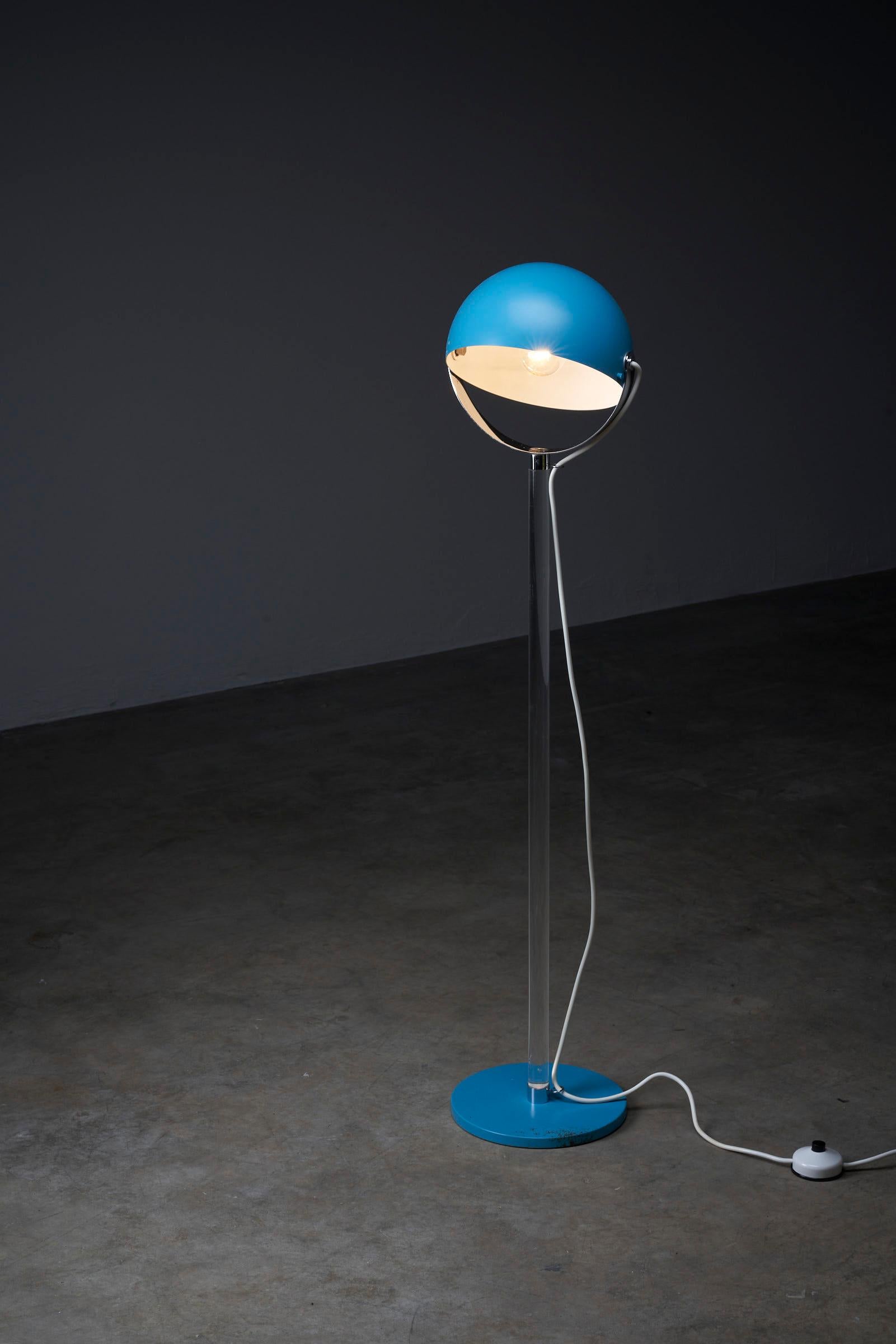 German Turquoise Floor Lamp with Plexi Stem Cosack Leuchten For Sale