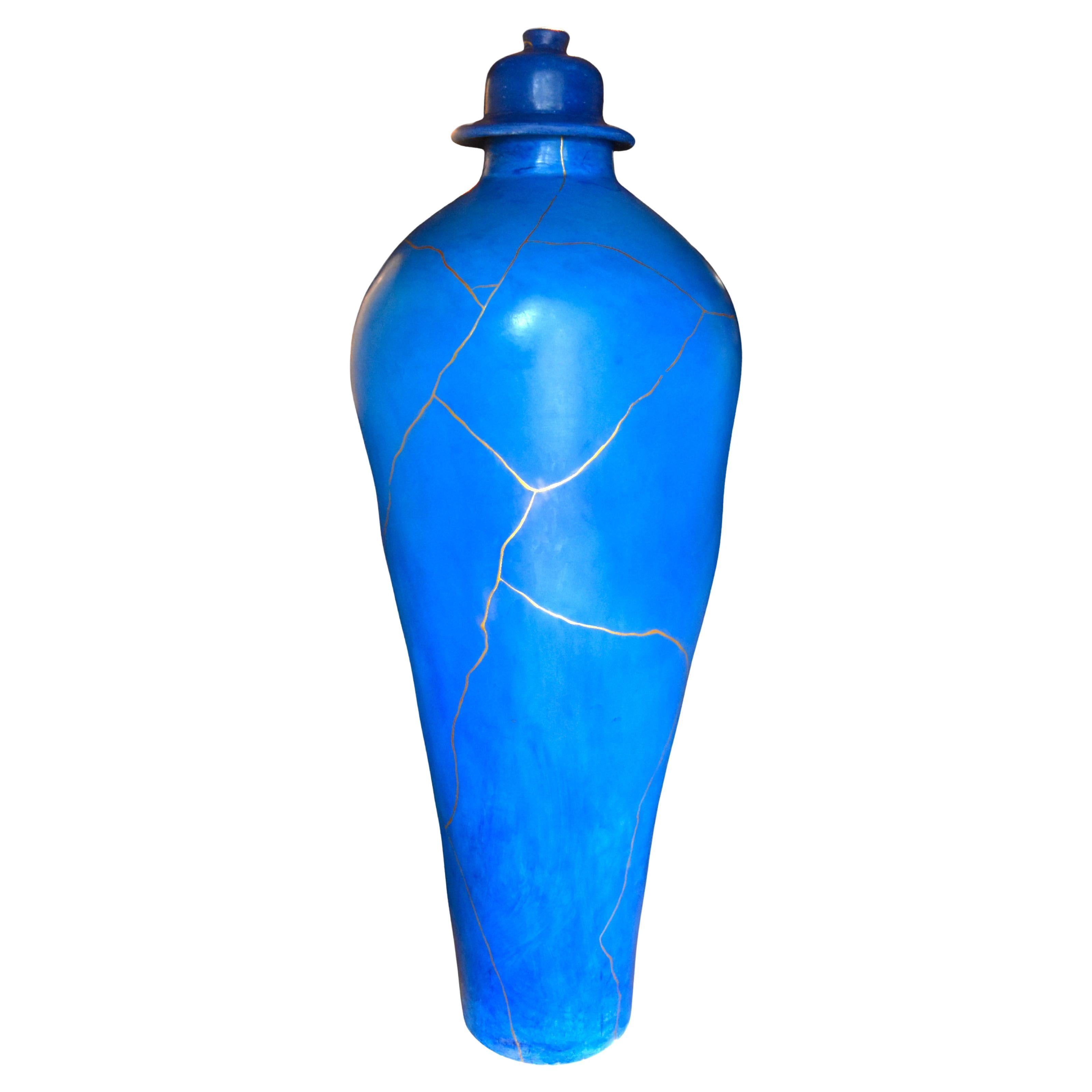 Türkisfarbene Bodenvase Kintsugi