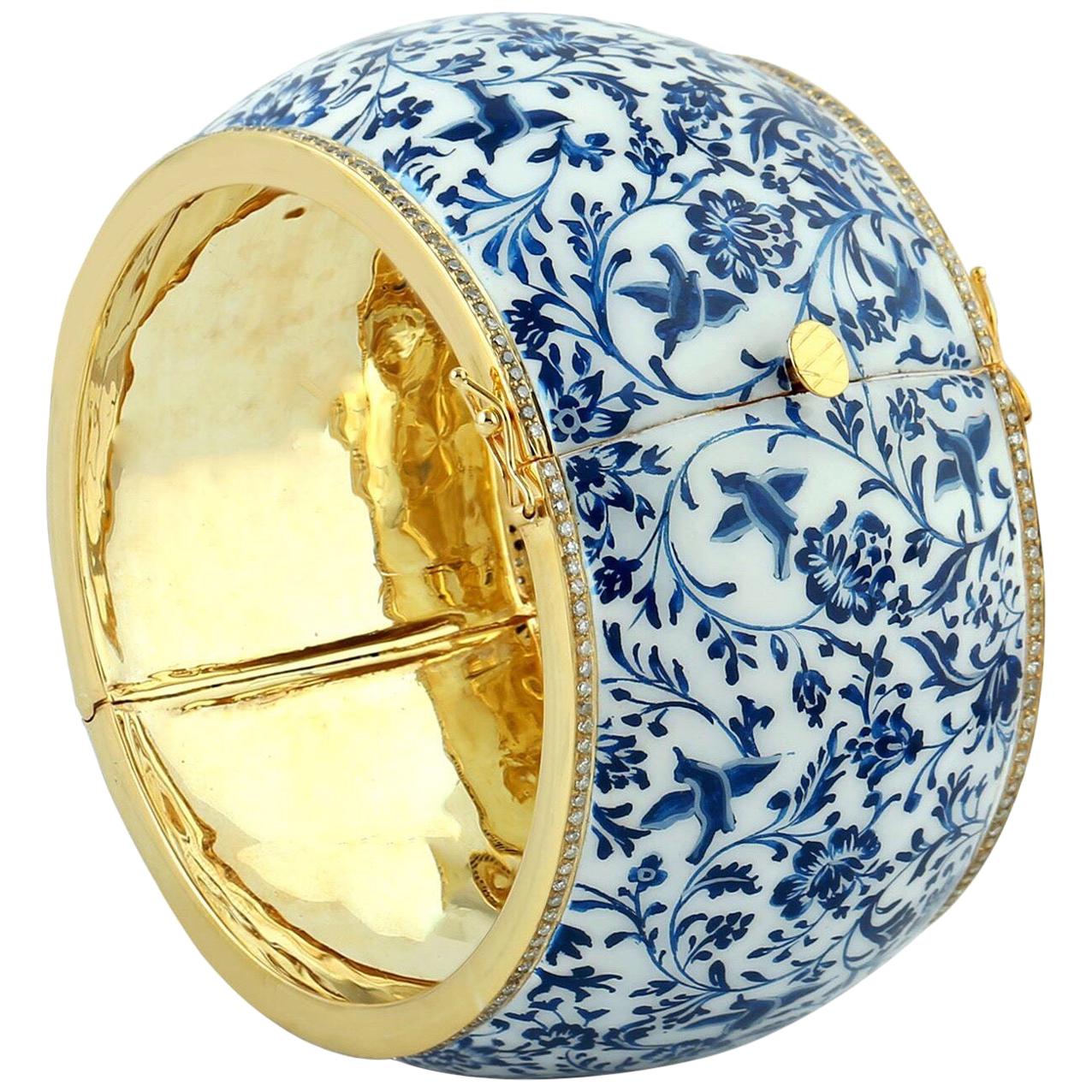 Pulsera esmaltada Turquesa Floral Diamante