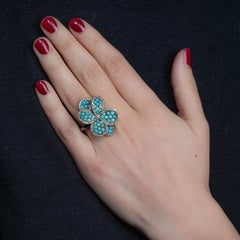 Turquoise Flower Cocktail Ring with Pave`-Set Diamonds