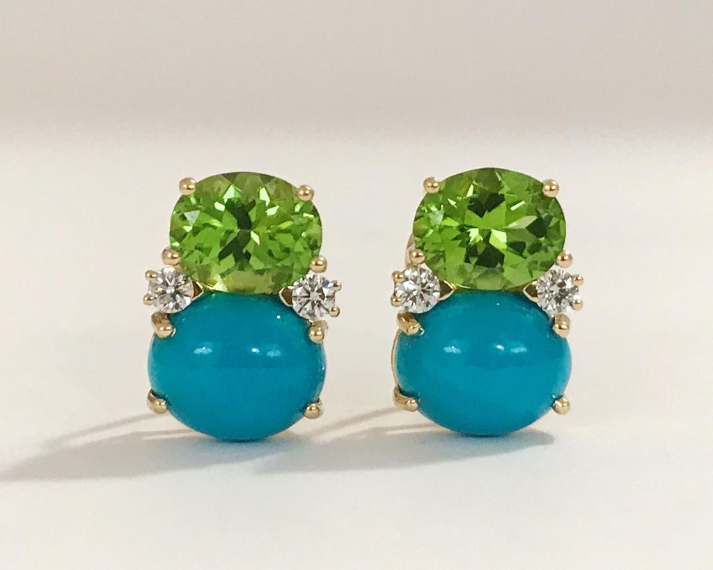 Christina Addison Turquoise Flower Stud Earrings with Diamond Center 7