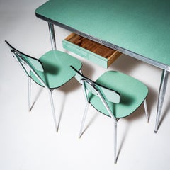 Turquoise Formica Dining Set, Table with Four Chairs, Italy, 1960s/70s