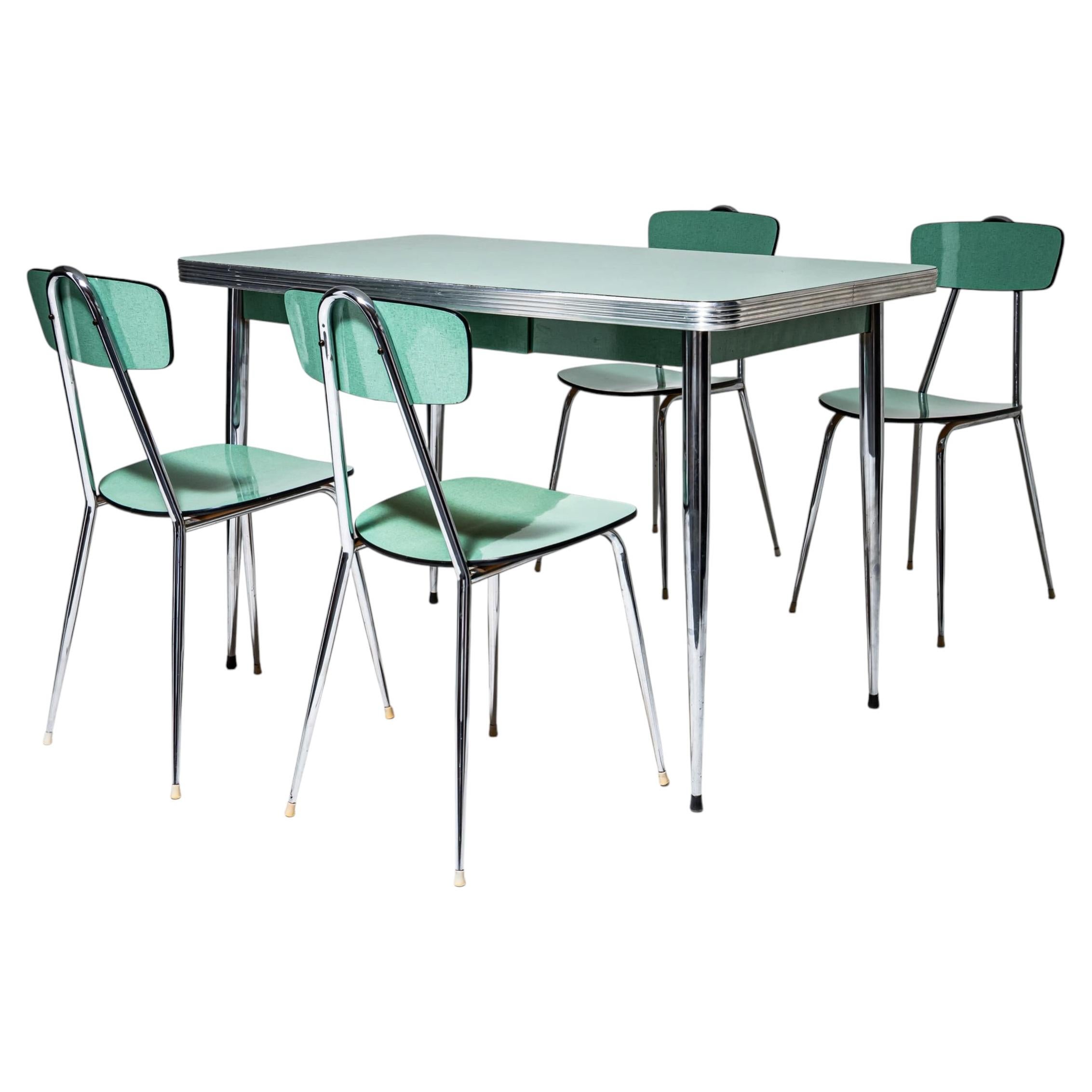 Turquoise Formica Dining Set, Table with Four Chairs, Italy, 1960s/70s For Sale