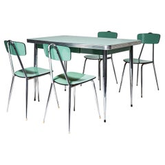 Turquoise Formica Dining Set, Table with Four Chairs, Italy, 1960s/70s