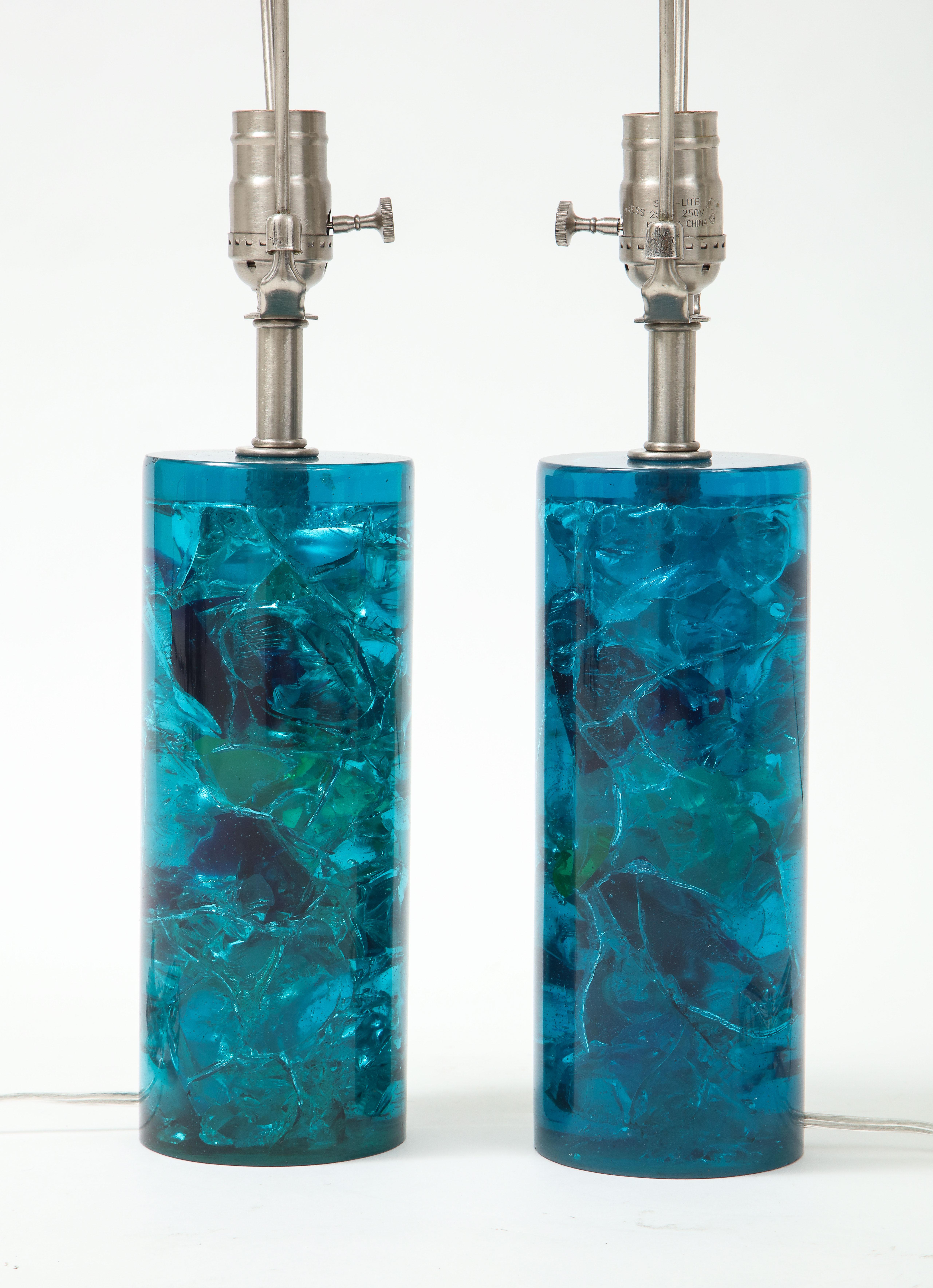 Turquoise Fractal Resin Lamps, Marie Claude Fouquieres In Good Condition In New York, NY