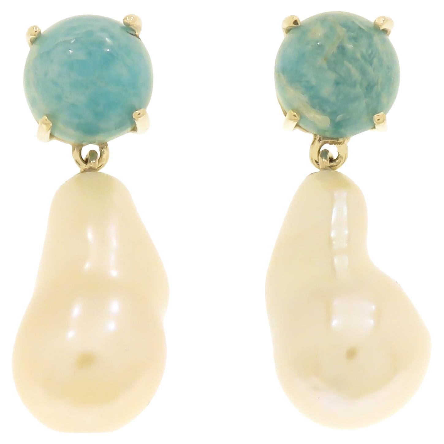 Clous d'oreilles en or blanc 9 carats avec turquoise et perles d'eau douce, fabriqués à la main en Italie