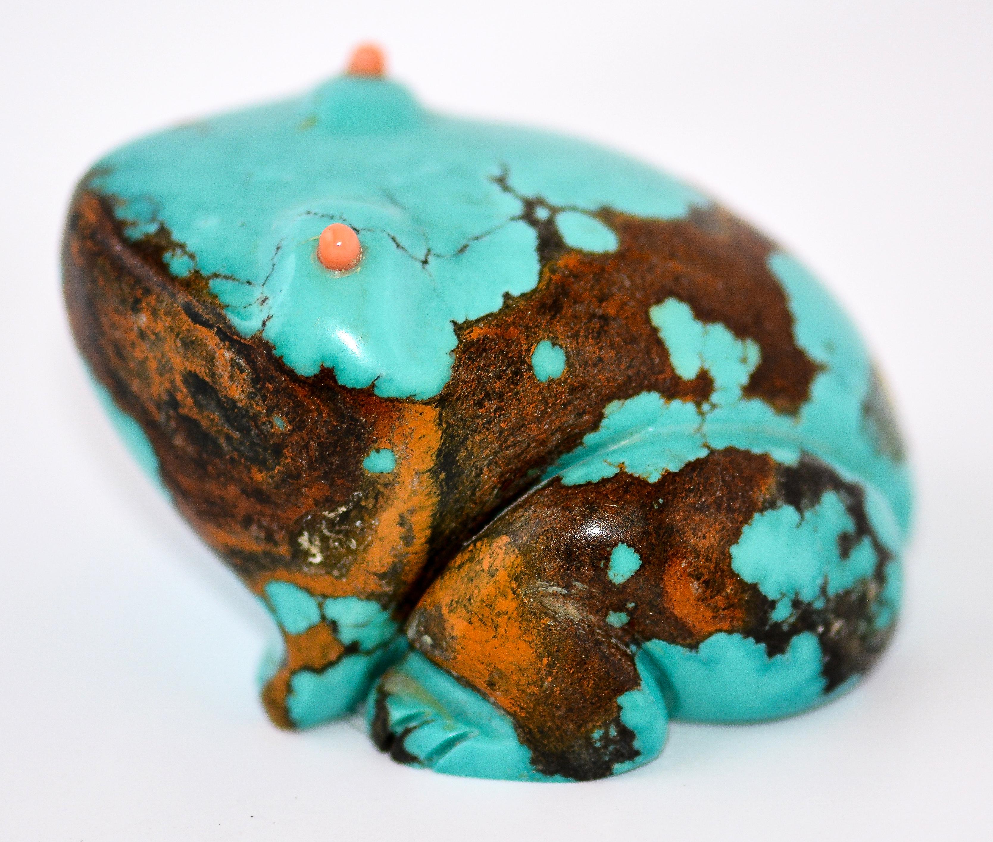 Carved Turquoise Frog Fetish, 1990 For Sale