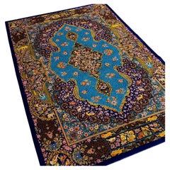Alfombra Persa de Seda Pura Jardín Turquesa, Artesanía Iraní, 0055
