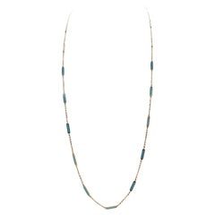 Turquoise Gem Yellow Gold Link Chain Necklace 23''