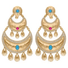 Pendientes Colgantes de Turquesa SI/H Diamante Joyas de Oro Amarillo de 18 Kilates