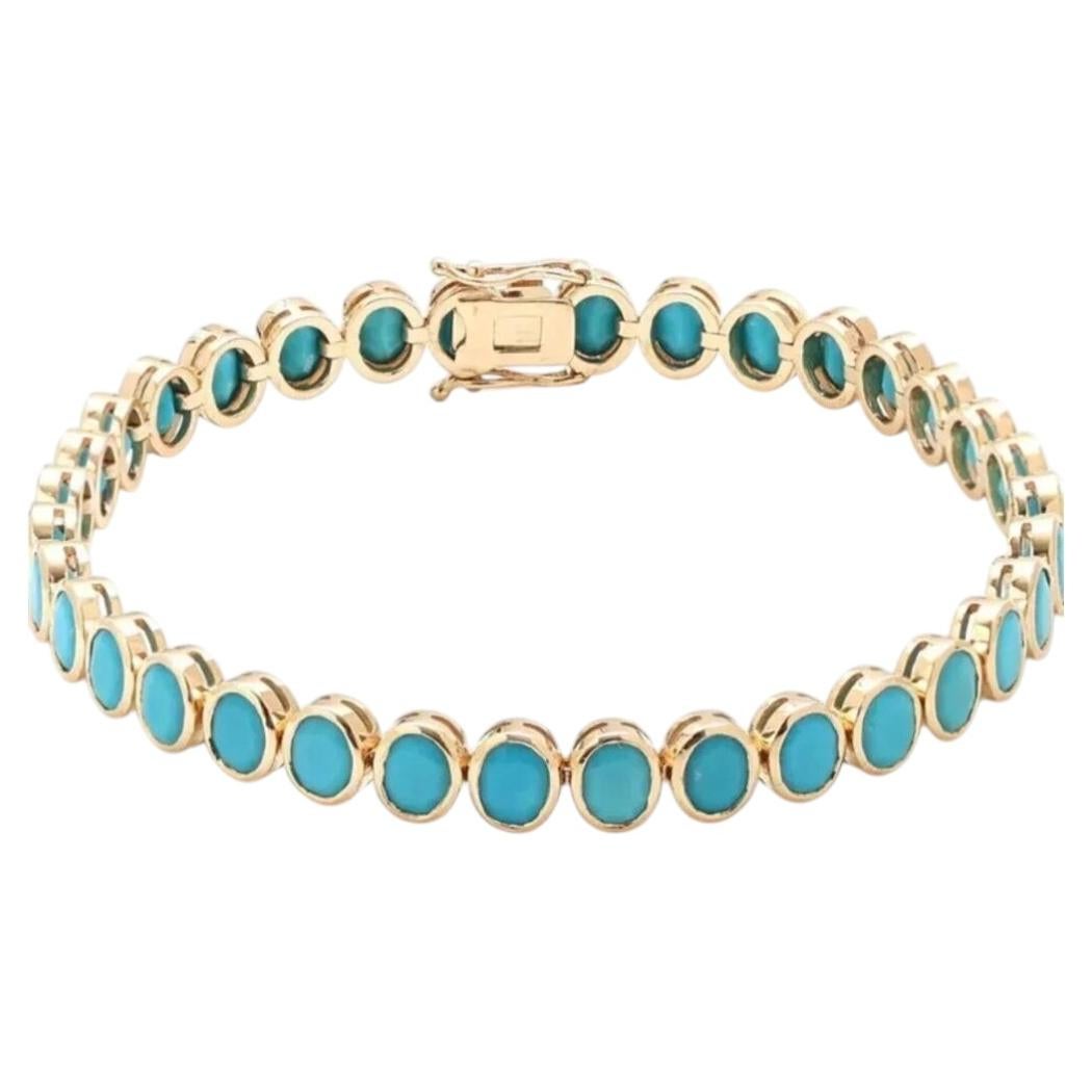 9.75ct Round Turquoise & Diamond Yellow Gold Bracelet