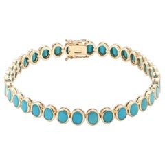 Bracciale in oro giallo con turchese rotondo da 9,75 carati e diamanti