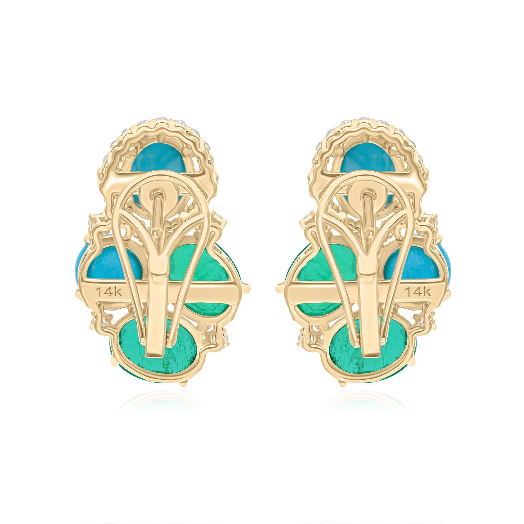 Donna Orecchini con gemme di turchese Zambian Emerald Diamond Gioielli in oro giallo 18 carati in vendita